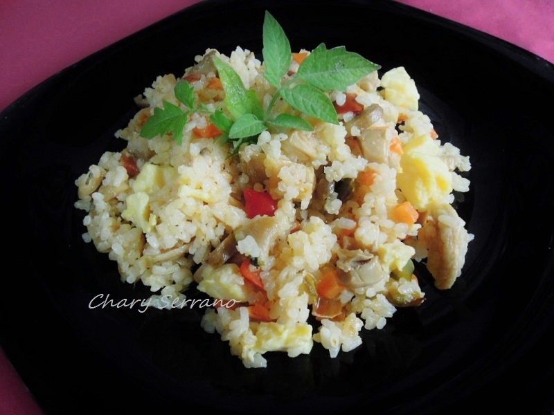 ARROZ SALTEADO CON VEGETALES Y TORTILLA