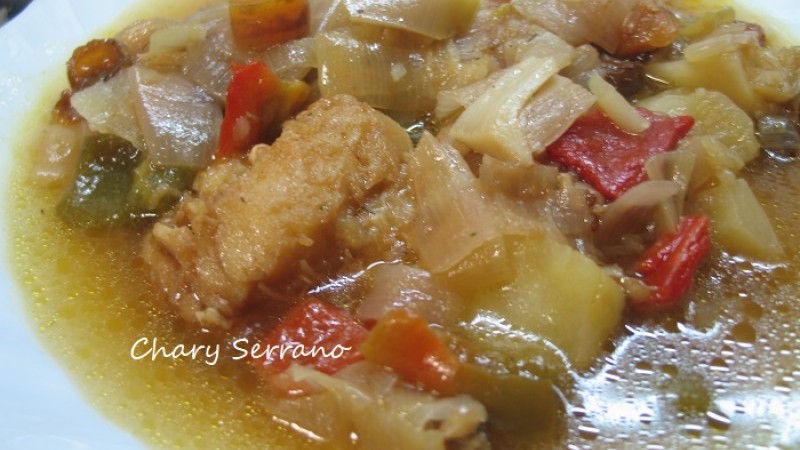 BACALAO REBOZADO Y GUISADO CON PATATAS Y VERDURAS