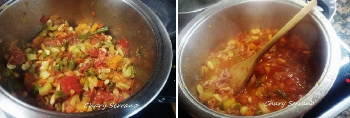 Sopa de verduras con pasta y bacon ahumado