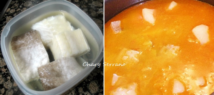 Bacalao en salsa de tomate, cebolla, albahaca