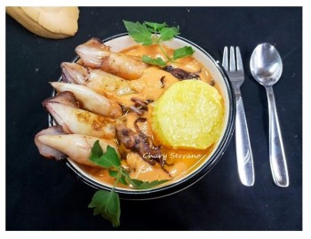 Chipirones con salmorejo cordobés y patata