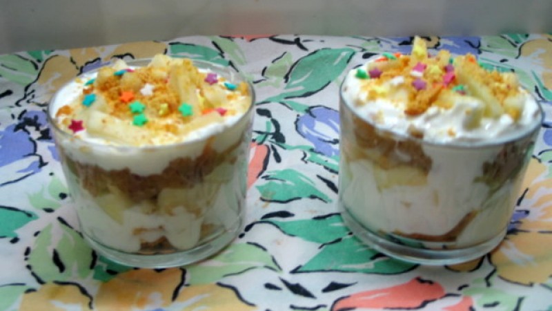 VASITOS DE YOGUR, MANZANA Y GALLETA, Sin azúcar