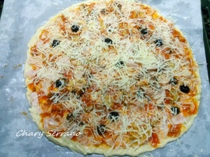 PIZZA CON CHAMPIÑONES Y PAVO