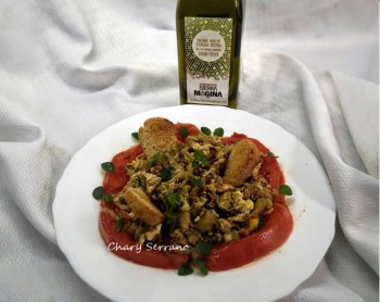 Revuelto de berenjenas con ajo y tomate