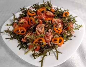 Ensalada con Mizuna (mostaza roja japonesa)