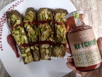 Berenjenas con ajetes y kétchup ecológico y sano 100% cordobés