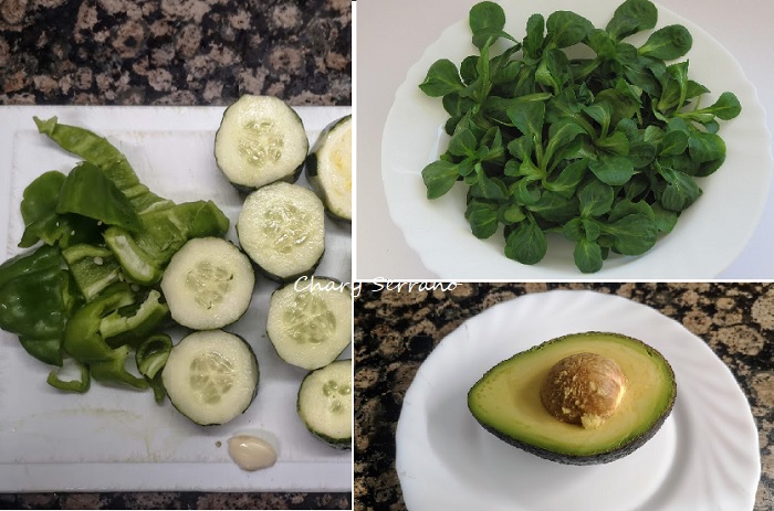 Gazpacho verde con aguacate, pepino y canónigos