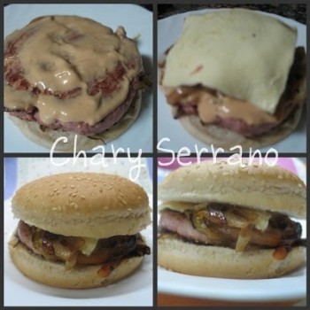 HAMBURGUESA CON CEBOLLA Y TOMATE