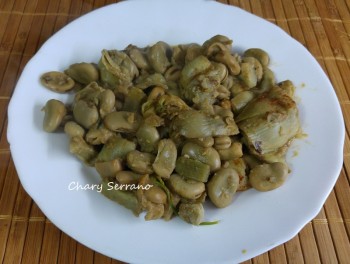 HABAS EN CAZUELA CON ALCACHOFAS Y FOTOS DEL HUERTO