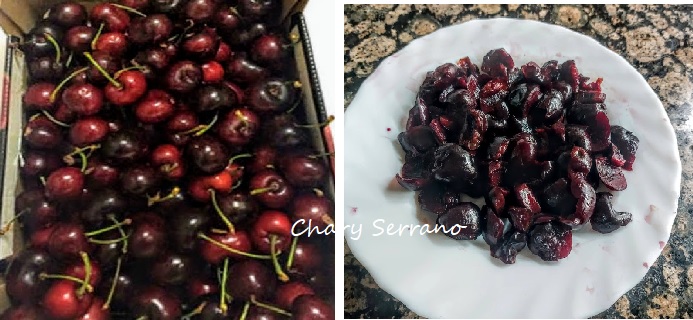 Flan de cuajada con cerezas