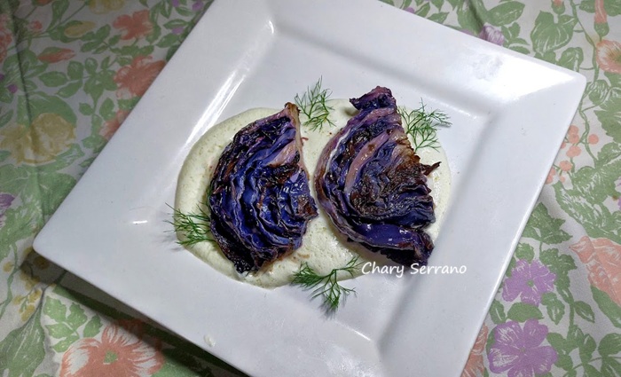 col lombarda asada en salsa de yogur