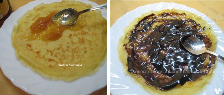 Creps rellenos de mermelada de naranja amarga y crema de chocolate